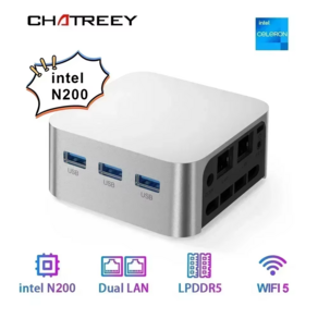 Chatreey T8 미니 PC Intel Celeron 쿼드 코어 N200/N100 핸드헬드 3xHD 2.0 2x 기가비트 이더넷 Windows 11 Wifi5