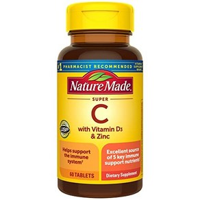 Natue Made Supe C with Vitamin D3 and Zinc Dietay Supplement fo Immune Suppot 60 Tablets 60, 1개, 60정