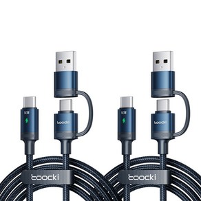 Toocki C타입 C to C PD60W 2in1 초고속 멀충전케이블, 2개입, 블루, 1.2m