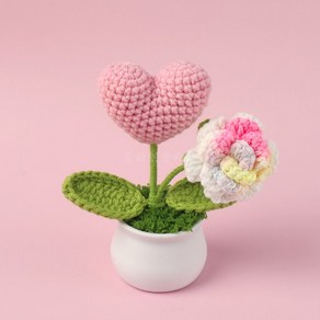 뜨개꽃화분 뜨개질꽃 코바늘뜨기 손뜨개 완제품 화분 니트꽃 하트 집들이선물 인테리어소품, C, 1개