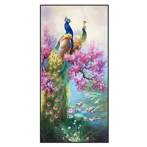 보석십자수 DIY 커플공작새 벚꽃 구어도(액자불포함) 55x90cm, 1개, 5D