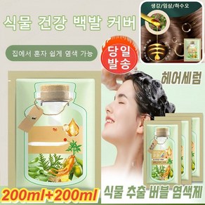 JUELREOU 1+1 식물 추출 버블 염색제 식물 건강 백발 커버 식물염색샴푸 200ml *2, (1+1)흑갈색[20봉]+헤어팩4+도구2