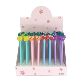 과일친구들 캡있는 중성펜 40개(박스) 0.5mm 볼펜 예쁜 검정펜 학생 필기 단체 선물, 1세트