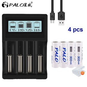 PALO 리튬 이온 충전식 배터리 LED 손전등 헤드램프 토치 마우스용 AA 셀 14500 900mAh 3.7V 2-16 개, 3.7 볼트, 08 4battey and chage, [08] 4battey and chage, 1개