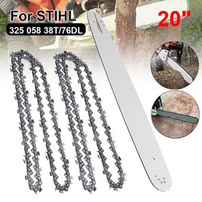 교체 STIHL MS290 MS291-310-340-360-380-391-440 톱 브래킷 커터용 체인 3/8 76DL 63 인치 2 개 포함 20 인치 전기톱 가이드 바, 1개