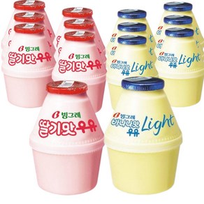 빙그레 바나나우유 240ml 혼합2종(바나나맛라이트 and 딸기맛우유), 7세트, 480ml