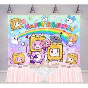 Lankybox 배경 테마 고양이 생일 장식 배경 비닐 사진 사진 배너 만화 소품 핑크 파티, 1) Vinyl 125X90 CM  05, 1개