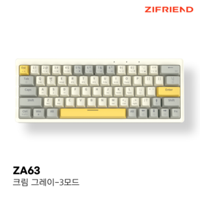 ZIFRIEND ZA63 LED 미니 휴대용 핫스왑 커스텀 키보드 저소음 아이패드 게이밍 기계식 키보드 레인보우 무빙 RGB 63키 유무선 블루투스 무한 입력, 크림 그레이, 3모드