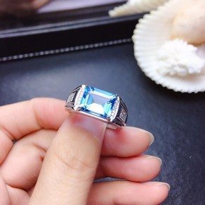 남성 반지 근육질 캐릭터 blue topaz ing fo men jewely eal 925 silve natual gem 8x10mm size 탄생석 파티 선물