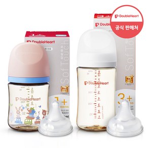 더블하트 모유실감 3세대 PPSU 젖병 싱글 1+1(디어프렌즈+혼합), 제뉴인화이트 240ml(젖꼭지L포함), 놀러올래빗 160ml(젖꼭지S포함)