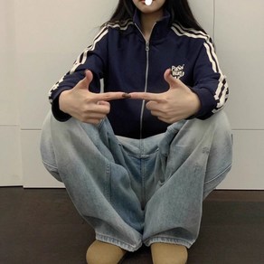 쁘띠꼬모 여성용 워싱 와이드 일자 데님 팬츠