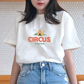 험블스튜디오 CIRCUS 레터링 프린팅 여성 면 반팔티 아이보리 반팔 티셔츠