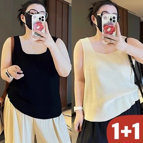 150kg까지 빅사이즈 1+1 여성 스퀘어넥 솔리드 슬림핏 티셔츠 민소매 여름 편한