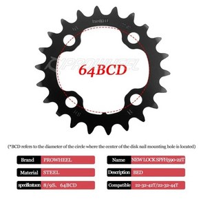 크랭크 부품 호환 PROWHEEL 104/64BCD 96/64BCD 자전거 체인 링 22/24/30/32/42/44T MTB 9S 10S 트리플 휠 세트