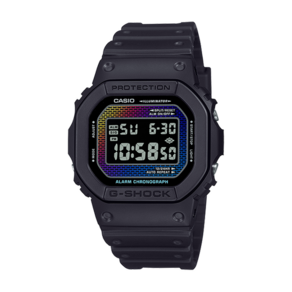 [지샥 G-SHOCK] 레인보우 그라데이션 증착 벽돌 패턴 스퀘어 블랙 캐주얼 전자 시계 DW-5600RW-1DRRR