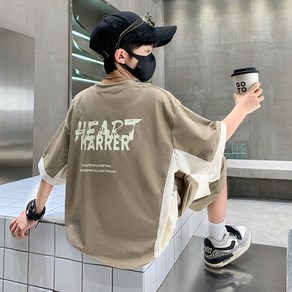 비비키드 주니어 HEART 앞주머니 상의 하의 세트 남아 여름 세트 초중생 반팔티 반바지 초등생 상하세트 (2503)