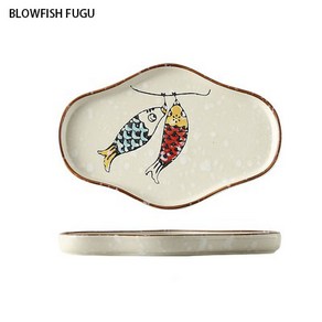 BLOWFISH FUGU 일본식 스시접시/구름접시/상업용 디저트접시/요리접시/도자기접시+랜덤 사은품, C, 1개