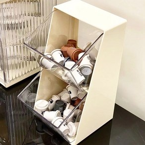 오픈형 2단 수납 서랍 캡슐 티백정리함 간식보관함 탕비실 테이블 책상정리 소품 문구, 화이트(아이보리색감), 1개