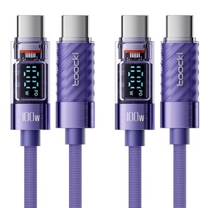TOOCKI 디스플레이 PD 100W c to c 타입 초고속충전 케이블, 2개, 2m, 퍼플