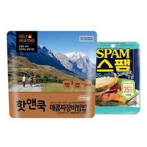 이지밥 핫앤쿡 매콤짜장 비빔밥 + 스팸싱글 세트 발열도시락 전투식량 비상식량 캠핑음식 한라산간편식 등산음식, 핫앤쿡 매콤짜장+스팸, 1개, 200g