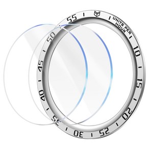 더조은셀러 갤럭시워치5 프로 45mm 호환 메탈 베젤링 + 2매입 강화유리필름 3D 풀커버, 실버, 1개