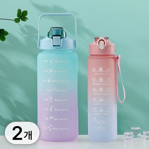 투데이리빙 2개 세트 B타입 그라데이션 대용량 텀블러 800ml + 2000ml 빨대 쉐이커볼 포함 휴대용 원터치 쉐이크통 운동 헬스 아이스 쥬스 워터 물통 물병, 1세트, 2800ml, R98514B(혼합색상