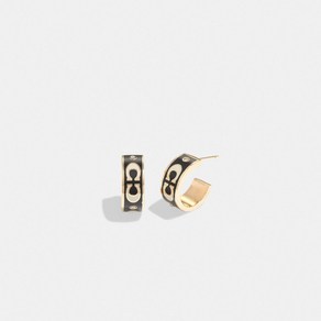 코치 시그니처 에나멜 허그 이어링 CI903 GDBK Signature Enamel Huggie Earrings