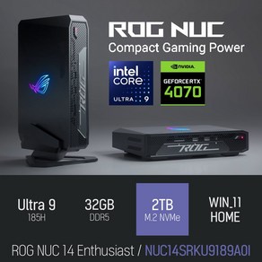 ASUS ROG NUC 14 Enthusiast NUC14SRKU9189A0I/ 게이밍 포토샵용 미니PC, NUC14SRKU9189A0I, WIN11 Home, 2TB, 32GB, 블랙