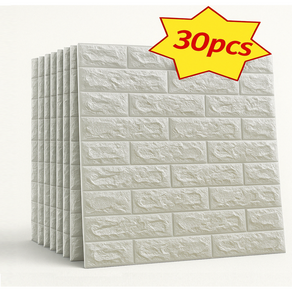 붙이는 3D 입체 폼블럭 접착식 셀프 인테리어 벽돌 스티커 30장입, 30개, 70cm*77cm*3mm 화이트