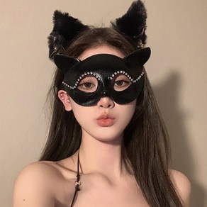 더바몰 큐빅 캣 가면 무대의상 파티소품, 1개, 블랙