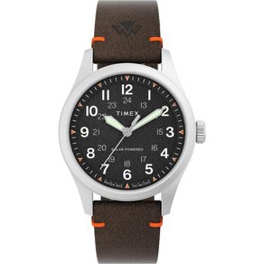 Timex Male 남성용시계 캐주얼시계 티멕스 남성용원정 노스필드 솔라 36mm 시계 - 브라운 Baun 스트랩 블랙 다이얼 스테인레스 스틸 케이스