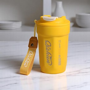 [보온보냉] 스테인리스 이중벽 진공 단열 텀블러 머그컵 600ml 손잡이 포함 휴대용 컵, 1개, 450ml, 옐로우