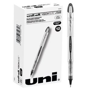 Uniball Vision Elite Rolleball Pens Black Pens P 유니볼 비전 엘리트 롤러볼 펜 블랙 펜 12팩 0.8mm 잉크가 들어간 볼드 펜 잉, 굵은 점, 1개, 검은색