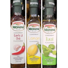 모니니 올리브오일 250ml 3종택1 갈릭칠리향 레몬향 바질향 MONINI