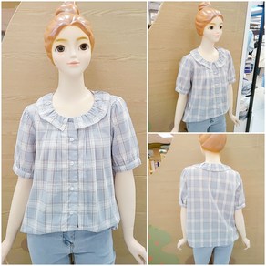 [소이주니어]논현점 22년여름신상 ** 시원한소재 ** 팔길이 5부 프릴 체크 블라우스 ** 마네킹 키 155 11호 착용 **
