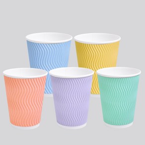 [실속형] 3중 단열 종이컵 웨이브 파스텔 혼합5종 12oz 500개, 1개