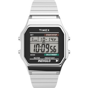 Timex 남성용 클래식 디지털 확장 밴드 손목시계 실버톤 스테인리스 스틸 (T78587)