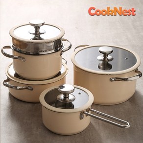 CookNest 가정용 주방 304 스텐 냄비, 아이보리, 1세트, 우유 포트16cm+기선18cm+냄비22cm+국솥24cm