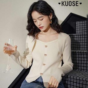 KUOSE 쿠오세 여성 긴팔 니트 스웨터 캐주얼 루즈핏 데일리 KSH2408006