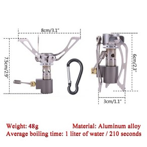 화목난로 나무 감성 캠핑 낚시 야외용 난로 미니 티타늄 가스 스토브 캠프 관광 및 요리 용품 생존 스토브 텐트 야외 가스 히터, 알루미늄 합금 48g