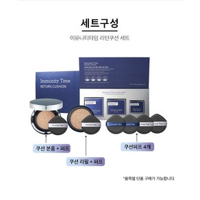 이안셀 이뮤니티 타임 리턴 쿠션 SPF50+ PA+++ 초밀착 결점커버 멀티쿠션 끈적임 없이 하루종일 밀착력 유지력 커버력 [리필/본품] 사은품증정 당일무료배송, 타임 리턴 쿠션 [세트쿠성], 1개