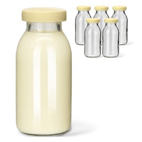 미르 헥사 실리콘뚜껑 레트로 유리 우유병 버터, 6개, 300ml