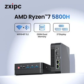 미니PC AMD Ryzen7 5800H 4800H 4500U 게임용 포켓 듀얼 HDMI LAN WIFI6 BT 5.2 윈도우 11 프로 NUC 오피스 DDR4 NVMe, 없음, 없음, 1) AMD Ryzen7-5800H - WiFi 6 N