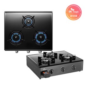 SK매직 3구 가스렌지 GRA-910SR 전면배터리 안심센서 4단계화력조절 에코버너채용-당일발송