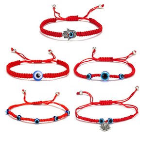 5pcs 터키어 fo Evil Eye Lucky Kabbalah 빨간 끈 팔찌 보호 조절 가능한 빨간 줄 장신구 남성 여성 F