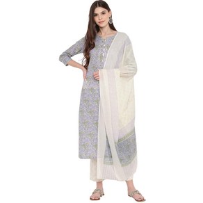 인도 Vbuyz 여성용 꽃무늬 프린트 앤 시퀀스 워크 Anarkali 코튼 라벤더 원피스 Pant with Dupatta (VF-KU-764-SKD)