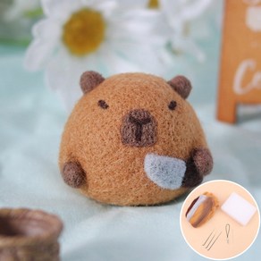1PC 물고기 찌그러진 DIY 않은 펠트 재료 귀여운 동물 양모 키트 장식 세트 완성되지 회색 수제 초보자 데스크탑 카피바라, 1개