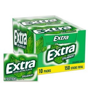 엑스트라 스페어민트 무설탕 EXTRA Speamint Sugafee Gum 150개 15X10팩, 2.7g