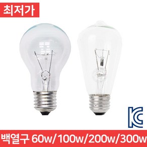 백열구 백열등 램프 전구 60w 100w 300w 백열램프 백열전구, 백열구 100w (길쭉한모양), 1개