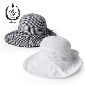 [보니스골프] USS5503 면혼방 깅엄체크 여성 와이드 챙모자, 검정